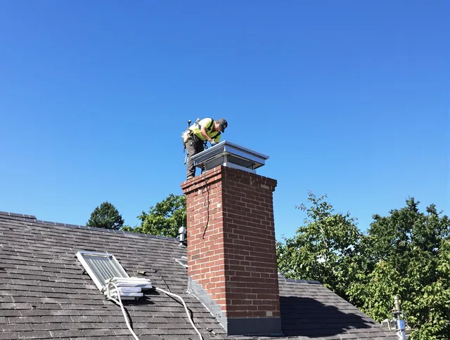 Warwick Chimney Sweep technician measuring a chimney cap in Warwick, RI