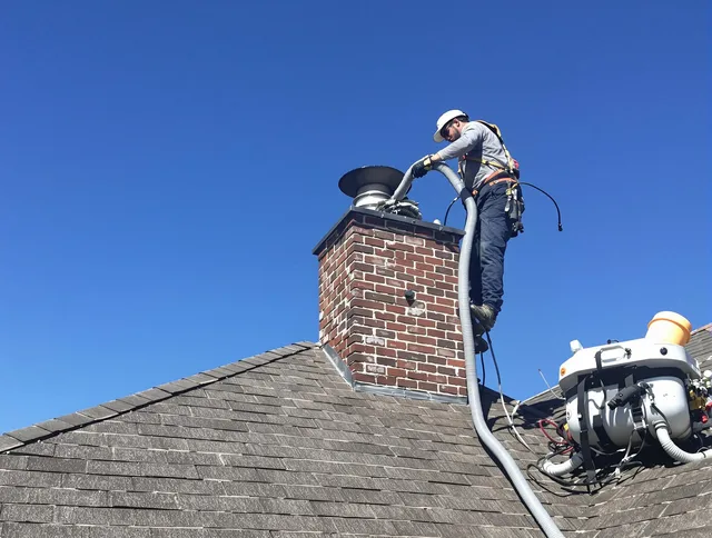 Dedicated Warwick Chimney Sweep team member cleaning a chimney in Warwick, RI
