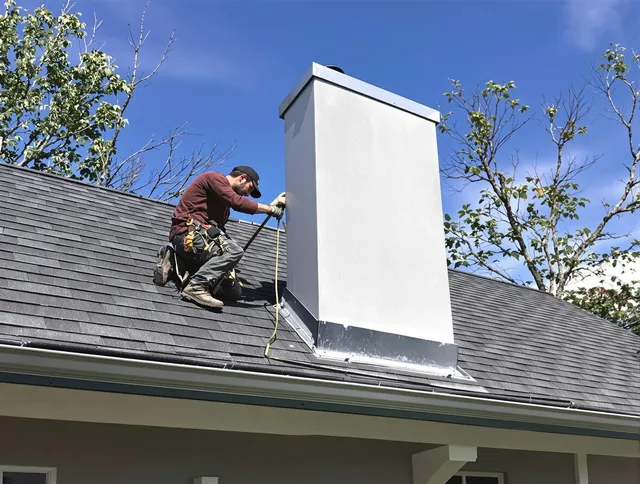 Warwick Chimney Sweep team member finishing chimney construction in Warwick, RI