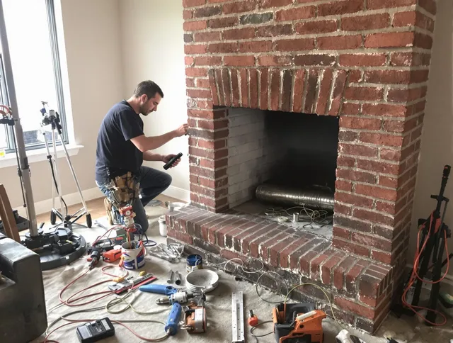 Warwick Chimney Sweep specialist finalizing chimney liner service in Warwick, RI