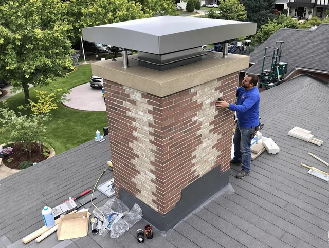 Warwick Chimney Sweep team working on a custom chimney remodel in Warwick, RI