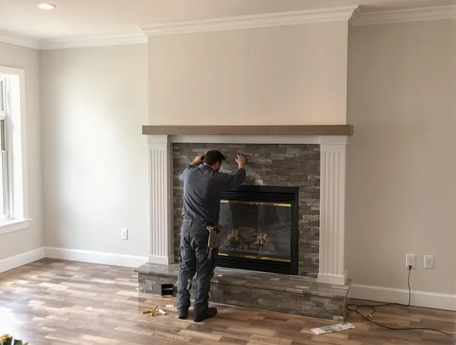 Warwick Chimney Sweep finishing a custom fireplace install in Warwick, RI